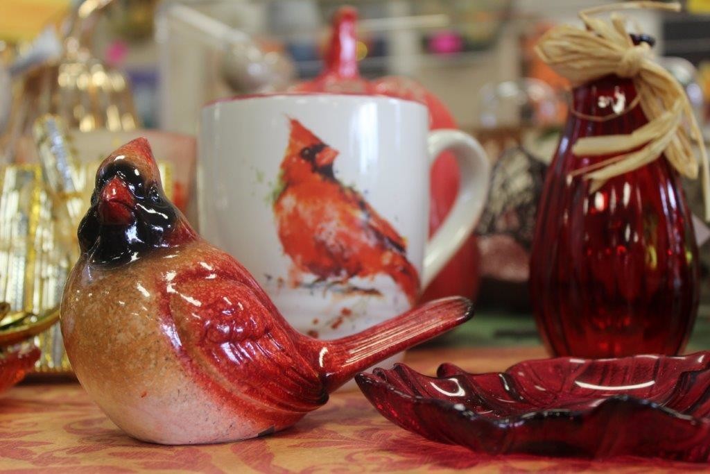 cardinal figurine and mug 
